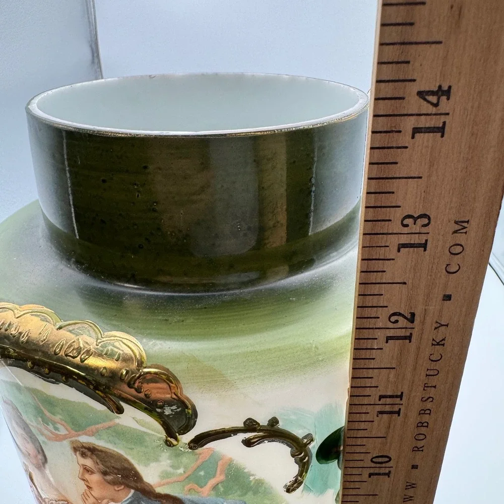 Vintage Porcelain Vase Romantic‎ Scene Floral Gold Gilt Accent